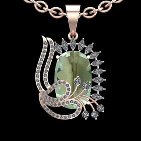 20.43 Ctw VS/SI1 Green Amethyst And Diamond 14K Rose Gold Necklace( ALL DIAMOND ARE LAB GROWN )