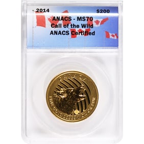 Canada 1 Ounce Gold Wolf 2014 MS70 ANACS