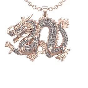 2.50 Ctw VS/SI1 Diamond 14K Rose Gold Chinese Zodiac Sign Dragon Pendant Necklace ALL DIAMOND ARE