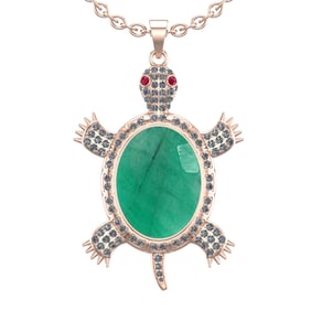 9.20 Ctw VS/SI1 Emerald and Diamond 14K Rose Gold Pendant (ALL DIAMOND ARE LAB GROWN) (ALL DIAMOND