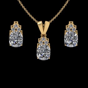 7.95 Ctw VS/SI1 Diamond 14K Yellow Gold Pendant +Earrings Necklace Set (ALL DIAMOND ARE LAB GROWN )