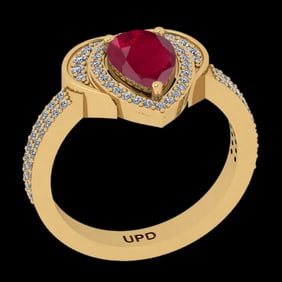 2.42 Ctw VS/SI1 Ruby and Diamond 14K Yellow Gold Engagement Halo ring (ALL DIAMOND ARE LAB GROWN )