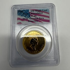 1998 $50 Maple Leaf Gold Coin Gem Uncirculated 9-11 01 WTC Ground Zero Recovery
