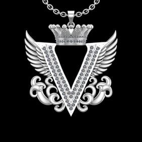 4.25 Ctw VS/SI1 Diamond Prong Set 18K White Gold Letter theme ( V) Necklace (ALL DIAMOND ARE LAB