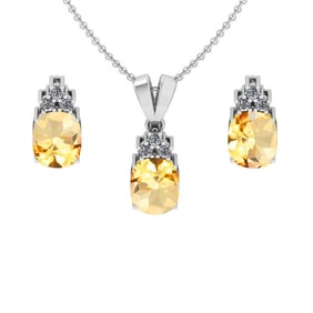 7.95 Ctw VS/SI1 Citrine and Diamond 14K White Gold Pendant +Earrings Necklace Set (ALL DIAMOND ARE