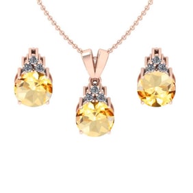 4.65 Ctw VS/SI1 Citrine and Diamond 14K Rose Gold Pendant +Earrings Necklace Set (ALL DIAMOND ARE