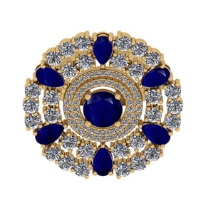 4.84 Ctw VS/SI1Blue sapphire and Diamond 14K Yellow Gold Engagement Halo Ring (ALL DIAMONDS ARE LAB