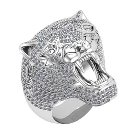 4.23 Ctw VS/SI1 Diamond 14K White Gold Wild Lion Face Ring(ALL DIAMOND ARE LAB GROWN)