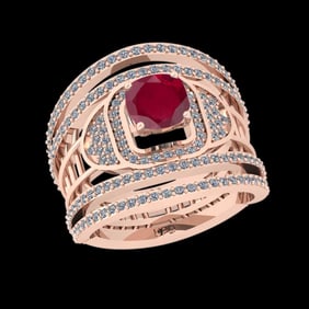 1.90 Ctw VS/SI1 Ruby and Diamond 14K Rose Gold Engagement Halo ring (ALL DIAMOND ARE LAB GROWN )