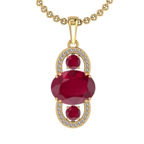 4.22 Ctw VS/SI1Ruby and Diamond 14K Yellow Gold Pendant Necklace (ALL DIAMOND ARE LAB GROWN ) (ALL