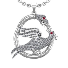 3.00 Ctw SI2/I1 Ruby And Diamond 14K White Gold wild animal/Bird Necklace ALL DIAMOND ARE LAB GROWN