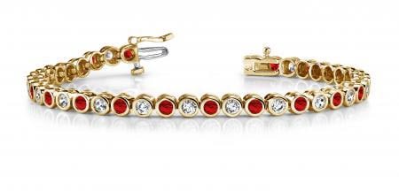 14KT YELLOW GOLD 4 CTW G-H VS2/SI1 CLASSIC ROUND BEZEL SET & GARNET TENNIS BRACELET LAB-GROWN