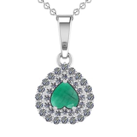 2.03 Ctw VS/SI1 Emerald and Diamond 14K White Gold Necklace (ALL DIAMOND ARE LAB GROWN )