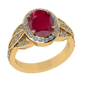 3.26 Ctw VS/SI1 Ruby and Diamond 14k Yellow Gold Engagement Ring (ALL DIAMOND ARE LAB GROWN)