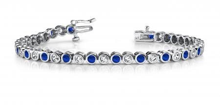 14KT WHITE GOLD 2 CTW G-H VS2/SI1 CLASSIC ROUND BEZEL SET & SAPPHIRE TENNIS BRACELET LAB-GROWN