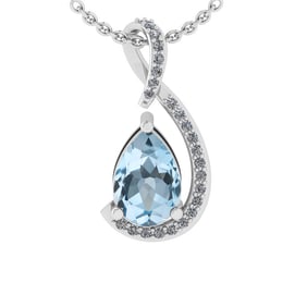 2.12 Ctw VS/SI1 Blue Topaz and Diamond Set 10K white Gold Pendant (ALL DIAMOND ARE LAB GROWN)