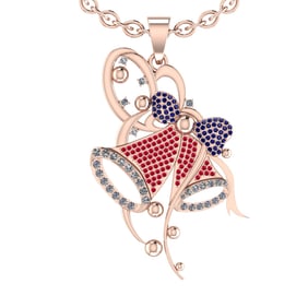 1.28 Ctw VS/SI1 Ruby,Blue Sapphire And Diamond 14K Rose Gold Necklace (ALL DIAMOND ARE LAB GROWN )