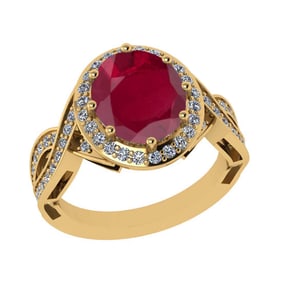 2.90 Ctw VS/SI1 Ruby and Diamond 14K Yellow Gold Vintage Style Ring (ALL DIAMOND ARE LAB GROWN