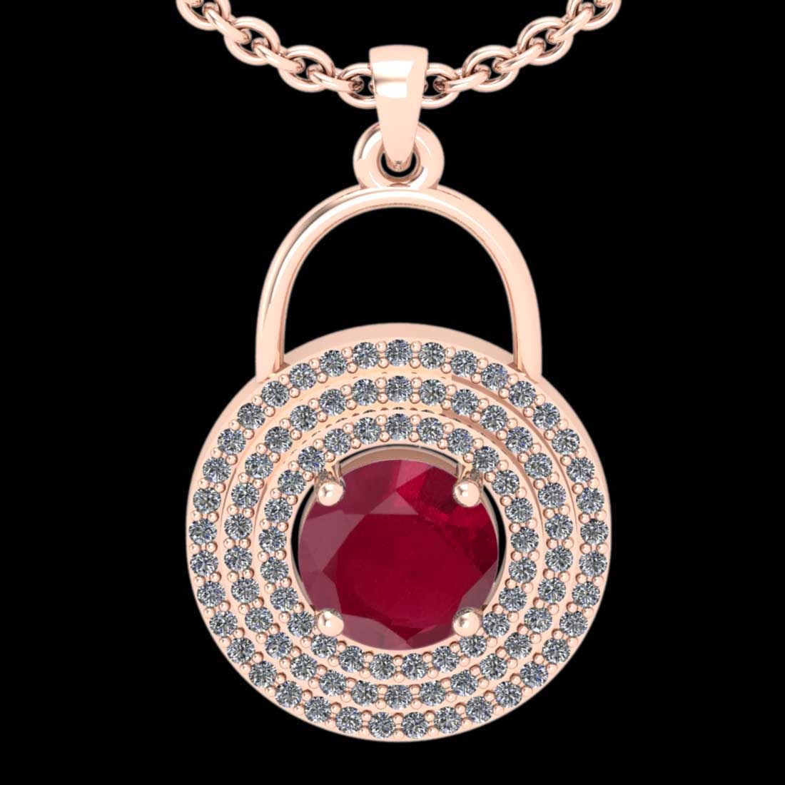 1.96 Ctw VS/SI1 Ruby and Diamond 14K Rose Gold necklace (ALL DIAMOND ARE LAB GROWN ): 1.96 Ctw VS/SI1 Ruby and Diamond 14K Rose Gold necklace (ALL DIAMOND ARE LAB GROWN ) -- Center Stone Weight : 1.50 Ctw ( Round cut) Center stone Color :- Ruby Stone Setting : Prong Side Stone Weight O