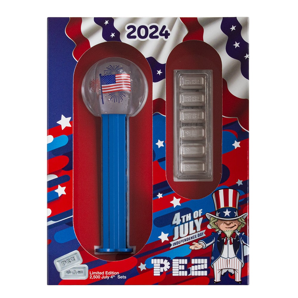 2024 30 Gram PAMP Suisse Silver 4th of July PEZ Wafers and Dispenser: 2024 30 Gram PAMP Suisse Silver 4th of July PEZ Wafers and Dispenser -- 2024 30 Gram PAMP Suisse Silver 4th of July PEZ Wafers and Dispenser #NGFY69043v12