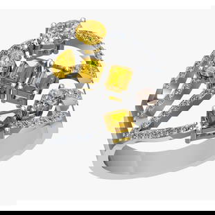 2.21 Ctw VS/SI1 Fancy Natural Yellow Brown and white Diamond 14K White Gold: Center Diamond Weight :- 1.80 Ctw ( Pear,Emerald Cut ) Color :- VS/SI1 Fancy NaturalYellow Brown Diamond Stone Setting : Prong Side Diamond Weight Of Ctw 0..41 Ctw Side Stone Color : J-K Stone Clarity