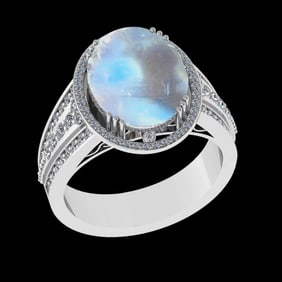 5.95 Ctw VS/SI1 Rainbow Moonstone And Diamond 14K White Gold Engagement Rin