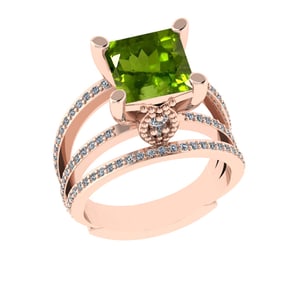 2.70 Ctw VS/SI1 Peridot And Diamond 14K Rose Gold Engagement Ring( ALL DIAM