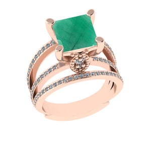 2.70 Ctw VS/SI1 Emerald And Diamond 14k Rose Gold Engagement Ring (ALL DIAM