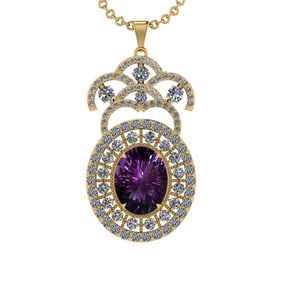 19.91 Ctw VS/SI1 Amethyst and Diamond 14K Yellow Gold Pendant (ALL DIAMOND