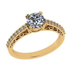 1.08 Ctw VS/SI1 Diamond Prong Set 14k Yellow Gold Engagement Ring (ALL DIAM