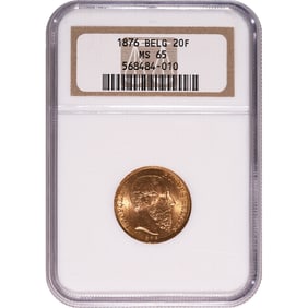 Belgium 20 Francs 1876 MS65 NGC