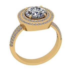 3.04 Ctw SI2/I1 Diamond Style Prong Set 18K Yellow Gold Engagement Halo Rin