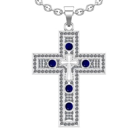 1.96 Ctw VS/SI1 Blue Sapphire and Diamond 14k white Gold Pandant Necklace (