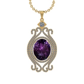 11.88 Ctw VS/SI1 Amethyst and Diamond 14K Yellow Gold Pendant (ALL DIAMOND