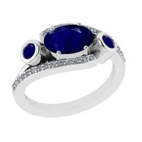 2.94 Ctw VS/SI1 Blue Sapphire and Diamond 14k white Gold Engagement Ring (A