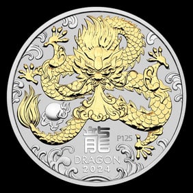 2024 Australia 1 oz Silver Lunar Dragon (Gilded, w/Box & COA)