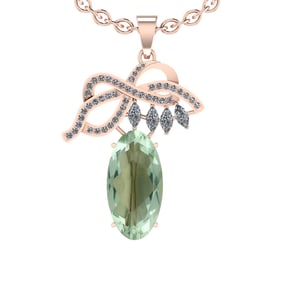 16.99 Ctw I2/I3 Green Amethyst And Diamond 10K Rose Gold Necklace(ALL DIAMO