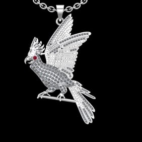 1.72 Ctw VS/SI1 Ruby and Diamond Prong Set 18K White Gold Birds Necklace (A