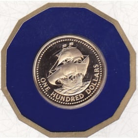 Barbados 1975 $100 Gold Proof Ship