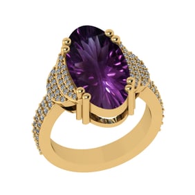 14.46 Ctw VS/SI1 Amethyst and Diamond Prong Set 14k Yellow Gold Engagement