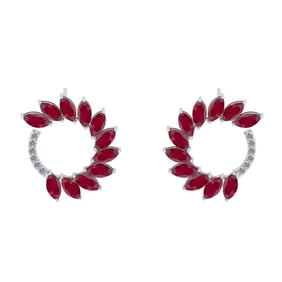 3.18 Ctw VS/SI1 Ruby And Diamond 14K White Gold Earrings (ALL DIAMOND ARE L