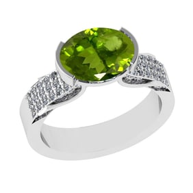 2.98 Ctw VS/SI1 Peridot And Diamond 14K White Gold Engagement Ring( ALL DIA