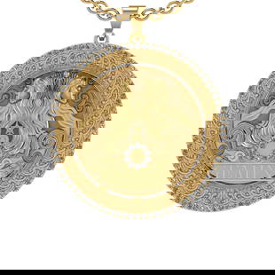 2.43 Ctw VS/SI1 Diamond 14K Yellow Gold Zodiac sign theme Necklace (ALL DIA: Total Diamond Weight : 2.43 Ctw (Round cut) Center Diamond Color :- J-K Center Clarity : VS/SI1 Stone Setting : Prong Metal Weight : Approx 58.40 Gram 14K Yellow Gold Zodiac sign theme Necklace (ALL