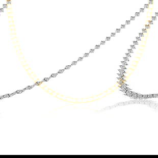 5.66 ctw 14K Yellow Gold 17 inch Basket 4 Prong Tennis Necklace: Shape: Round ;Metal Type: 14k Yellow Gold ;Style: 17 inch Basket 4 Prong ;Color: F-G ;Clarity: SI (ALL DIAMOND ARE LAB GROWN ) ;Total Carat Weight: 5.66 #NGFY18389v15