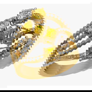 2.21 Ctw VS/SI1 Fancy Natural Yellow Brown and white Diamond 14K Yellow Gol: Center Diamond Weight :- 1.80 Ctw ( Pear,Emerald Cut ) Color :- VS/SI1 Fancy NaturalYellow Brown Diamond Stone Setting : Prong Side Diamond Weight Of Ctw 0..41 Ctw Side Stone Color : J-K Stone Clarity