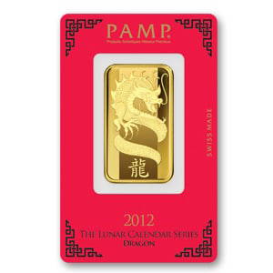 PAMP Suisse One Ounce Gold Bar - 2012 Dragon Design: PAMP Suisse One Ounce Gold Bar - 2012 Dragon Design #NGFY90083v12