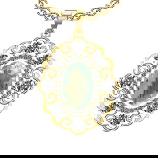 20.23 Ctw VS/SI1 Green Amethyst And Diamond 14K Yellow Gold Necklace (ALL D: Center Stone Weight : 16.18 Ctw ( Oval Cut ) Center Stone Color : Green Amethyst Stone Setting : Prong Side Diamond Weight Of Ctw 4.05 Ctw Side Stone Color : J-K Stone Clarity : VS/SI1 Stone Setting :