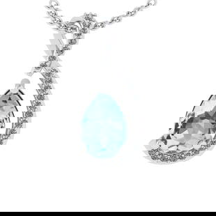 2.12 Ctw VS/SI1 Blue Topaz and Diamond Set 10K white Gold Pendant (ALL DIAM: Center Stone Weight :-2.00 Ctw ( Pear Cut) Center Stone Color :-Blue Topaz Center Stone Setting : Prong Side Diamond Weight Of Ctw 0.12 Ctw Color : J-K Clarity : VS/SI1 Daimond Setting : Prong Metal