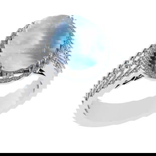 5.95 Ctw I2/I3 Rainbow Moonstone And Diamond 10K White Gold Engagement Ring: Center Stone Weight : 5.35 Ctw ( Oval Cab ) Center Stone Color : Rainbow Moonstone Stone Setting : Prong Side Diamond Weight Of Ctw 0.60 Ctw Side Stone Color : J-K Stone Clarity : I2/I3 Stone Setting