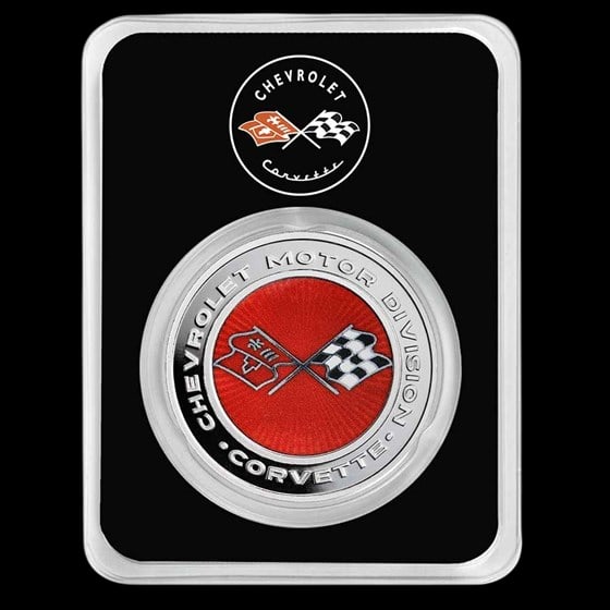 Corvette 1 oz Colorized Silver Radial Emblem Flags w/ TEP: Corvette 1 oz Colorized Silver Radial Emblem Flags w/ TEP #NGFY65143v15